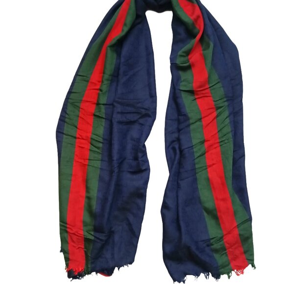 GUCCI Classic Vintage Blue Red Green Reversible Silk Shawl Wrap Scarf - Picture 2 of 11